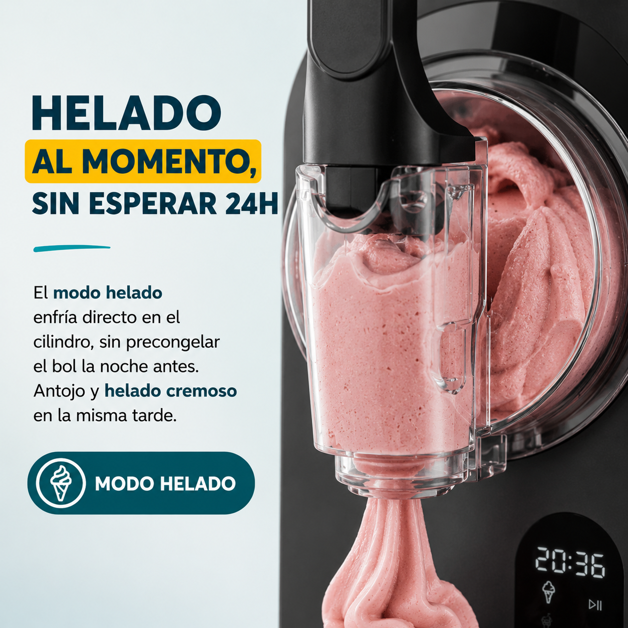 Helado de heladería sin precongelar el bol la noche anterior