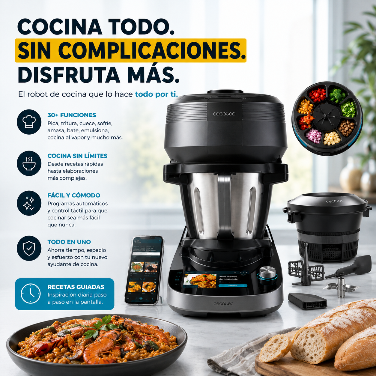 Mambo Cooking Victory – Robot de Cocina Multifunción con Dispensador Inteligente, 45 Funciones y Jarra Victory 4,5L