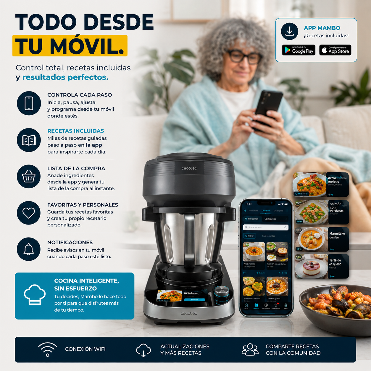 Mambo Cooking Victory – Robot de Cocina Multifunción con Dispensador Inteligente, 45 Funciones y Jarra Victory 4,5L