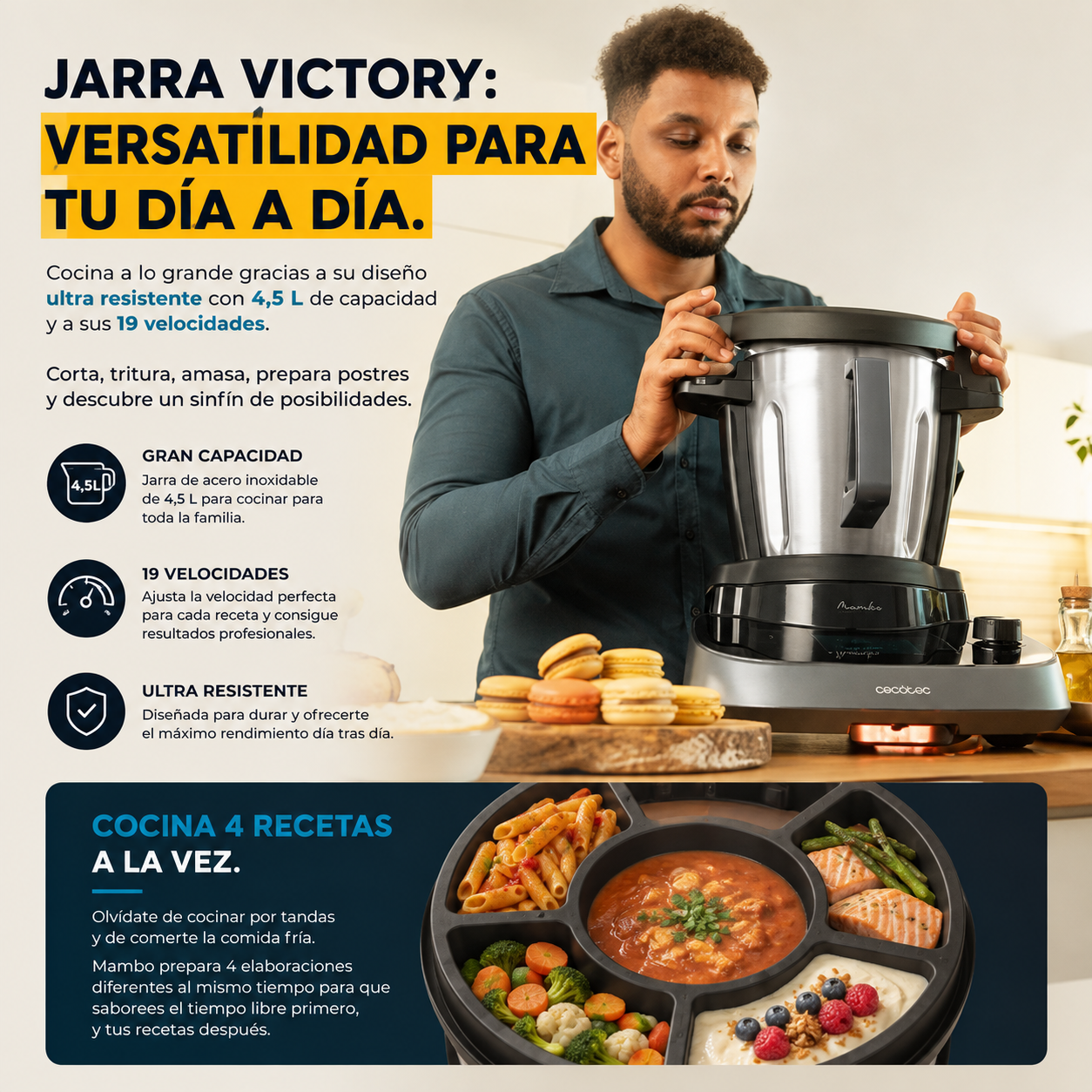 Mambo Cooking Victory – Robot de Cocina Multifunción con Dispensador Inteligente, 45 Funciones y Jarra Victory 4,5L