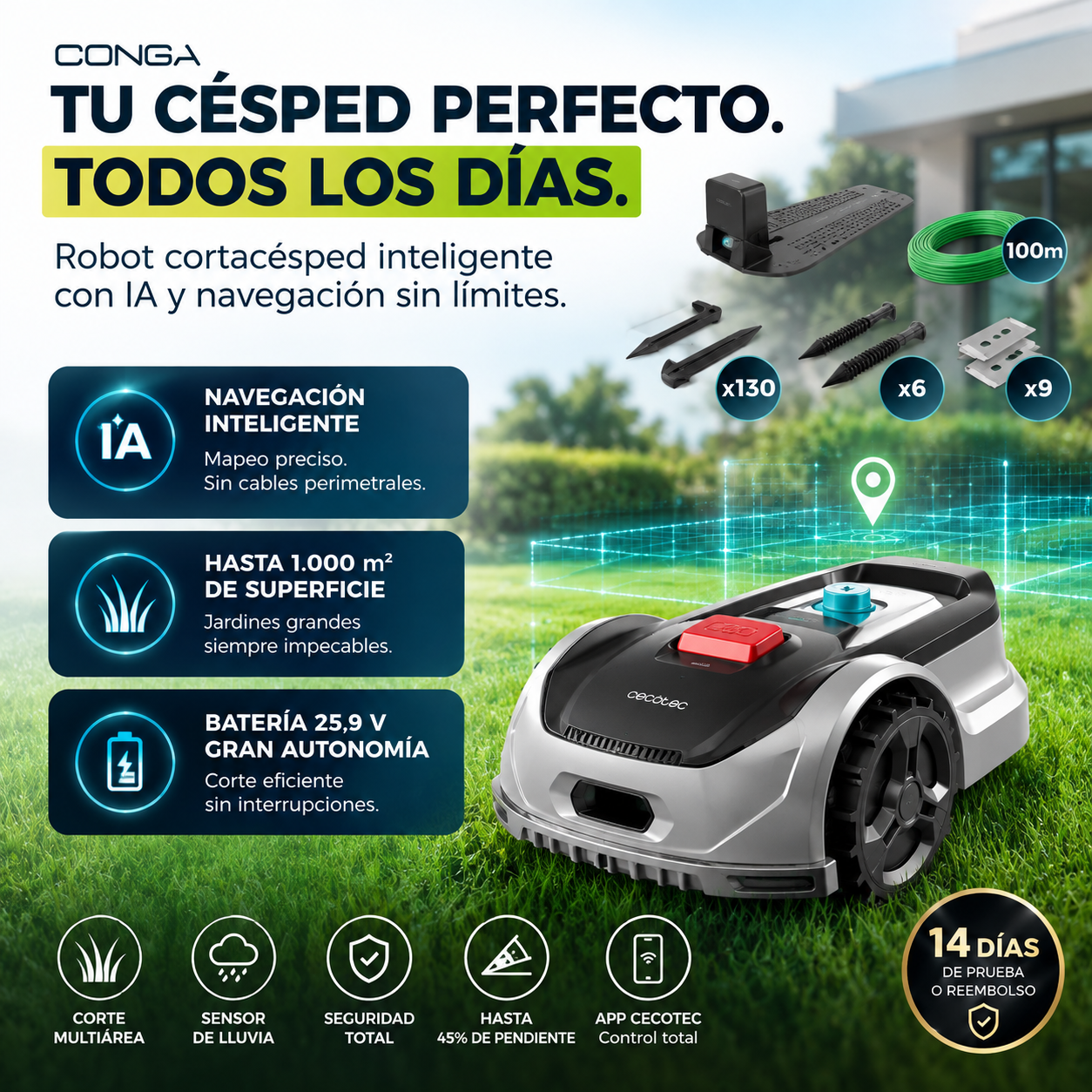 Conga GrassHopper 800 ProAI – Robot Cortacésped con IA