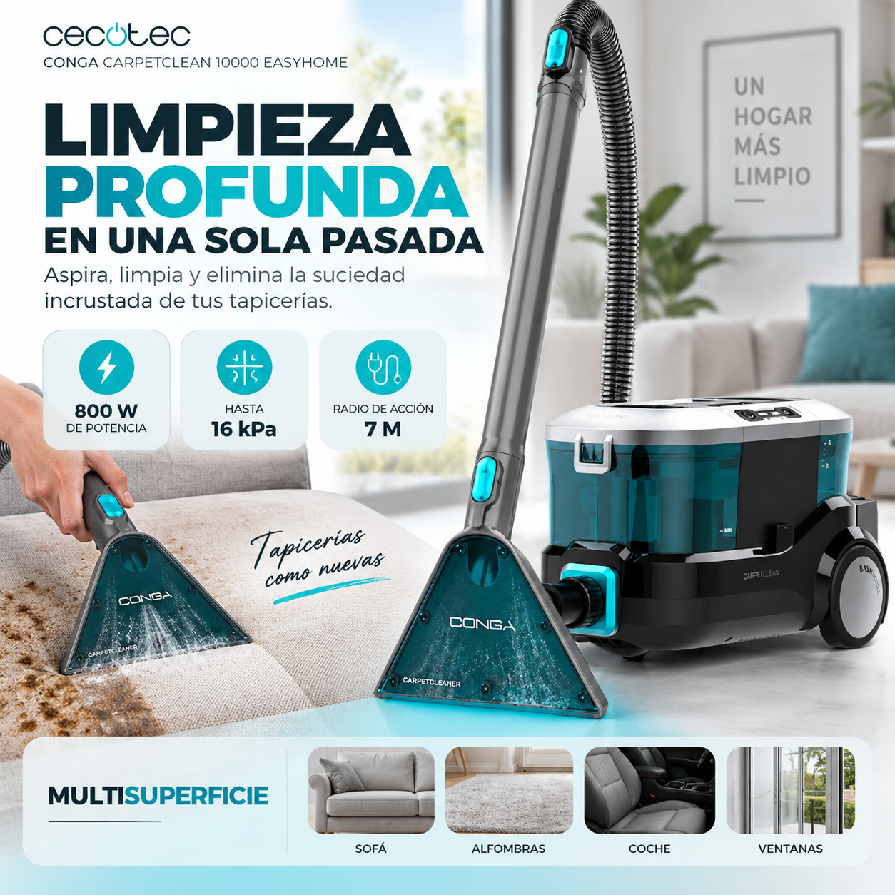 Conga CarpetClean 10000 –  Limpieza Profunda 3 en 1 para Tapicerías