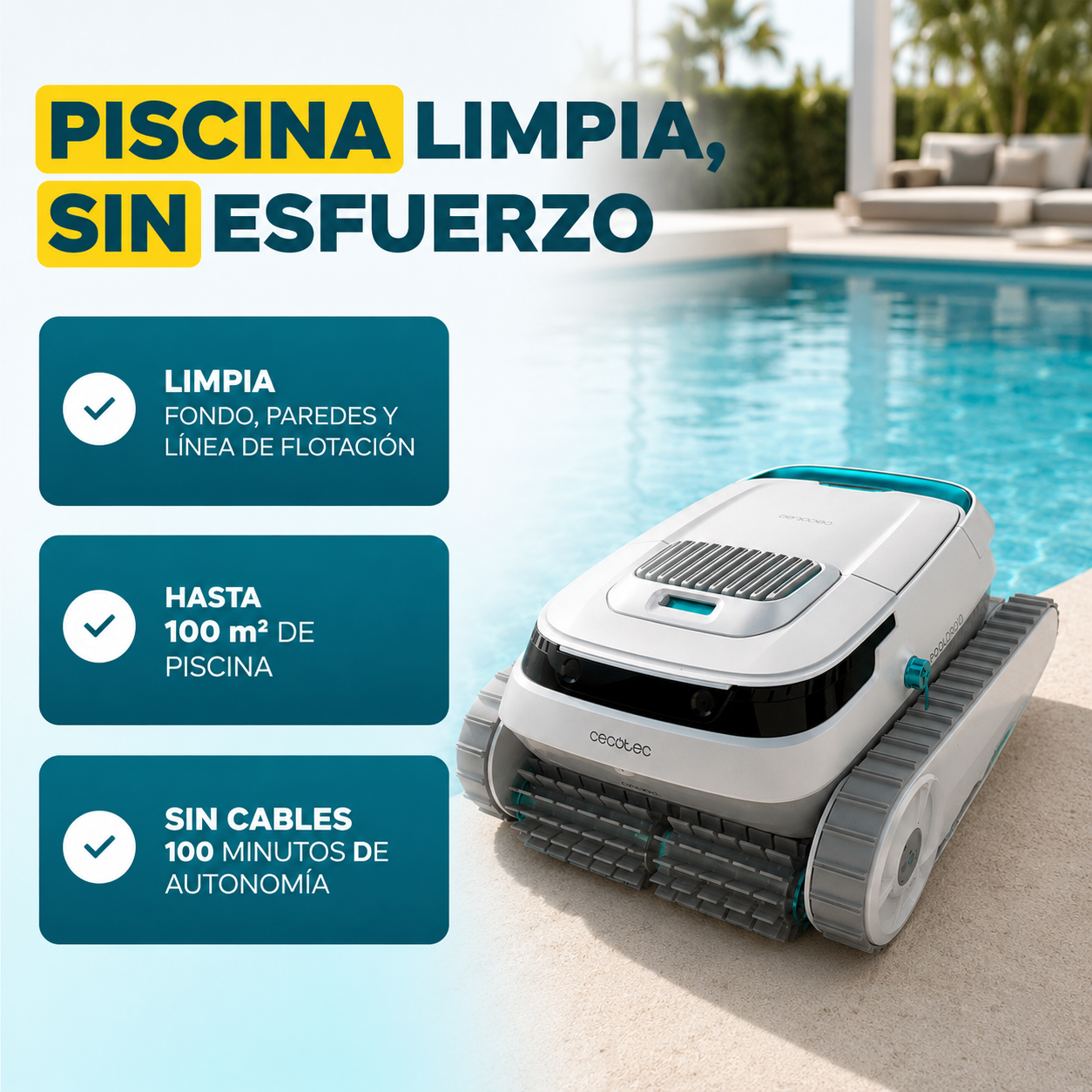 Cecotec Pooldroid 5000 TotalClean Pearl – Piscina limpia, sin esfuerzo