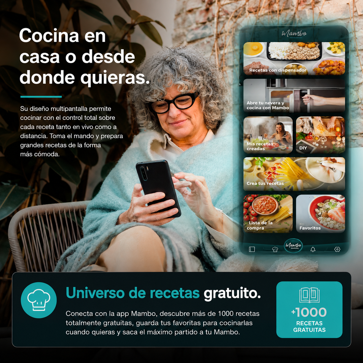 Miles de recetas. Un solo toque. Cocina desde donde quieras.