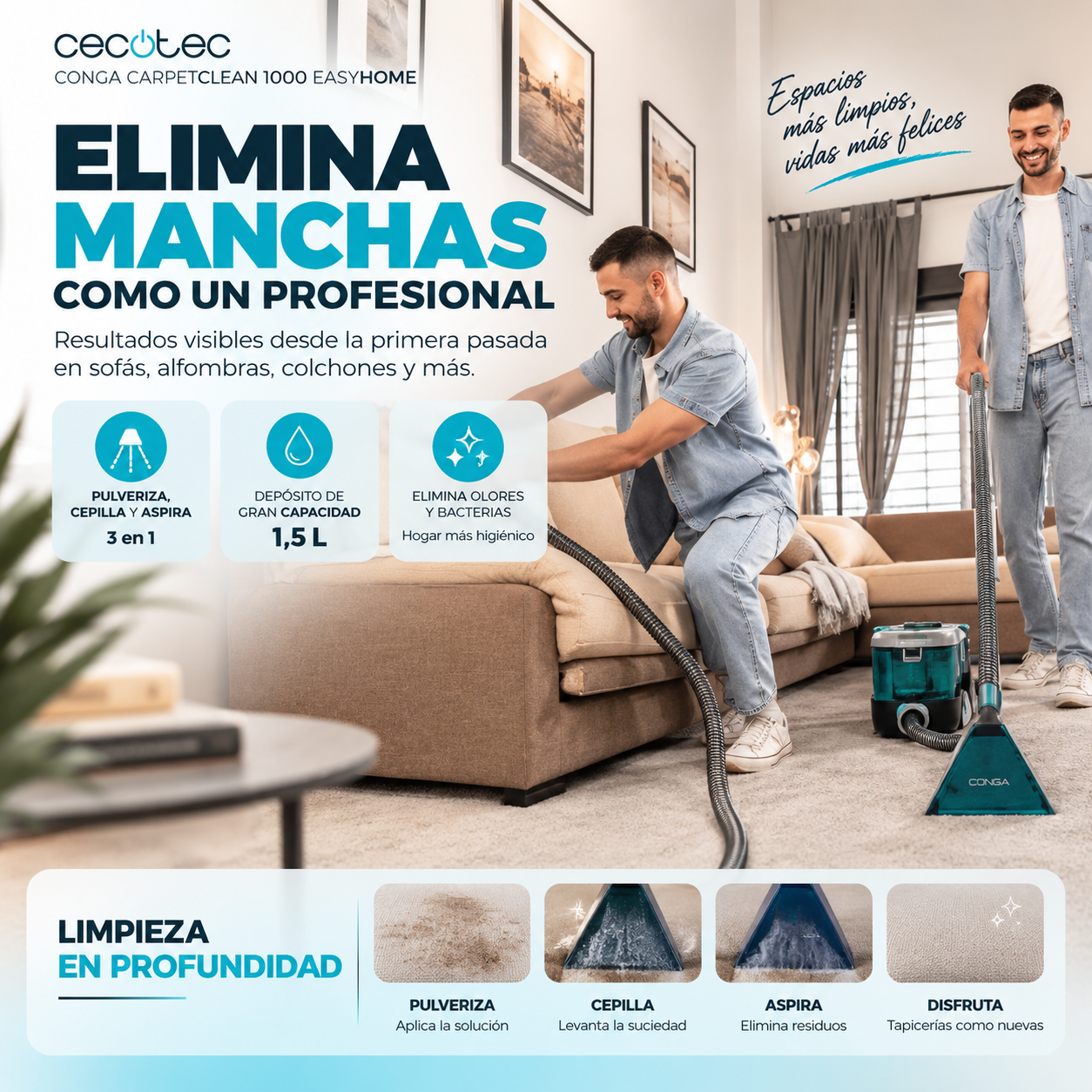 Conga CarpetClean 10000 –  Limpieza Profunda 3 en 1 para Tapicerías