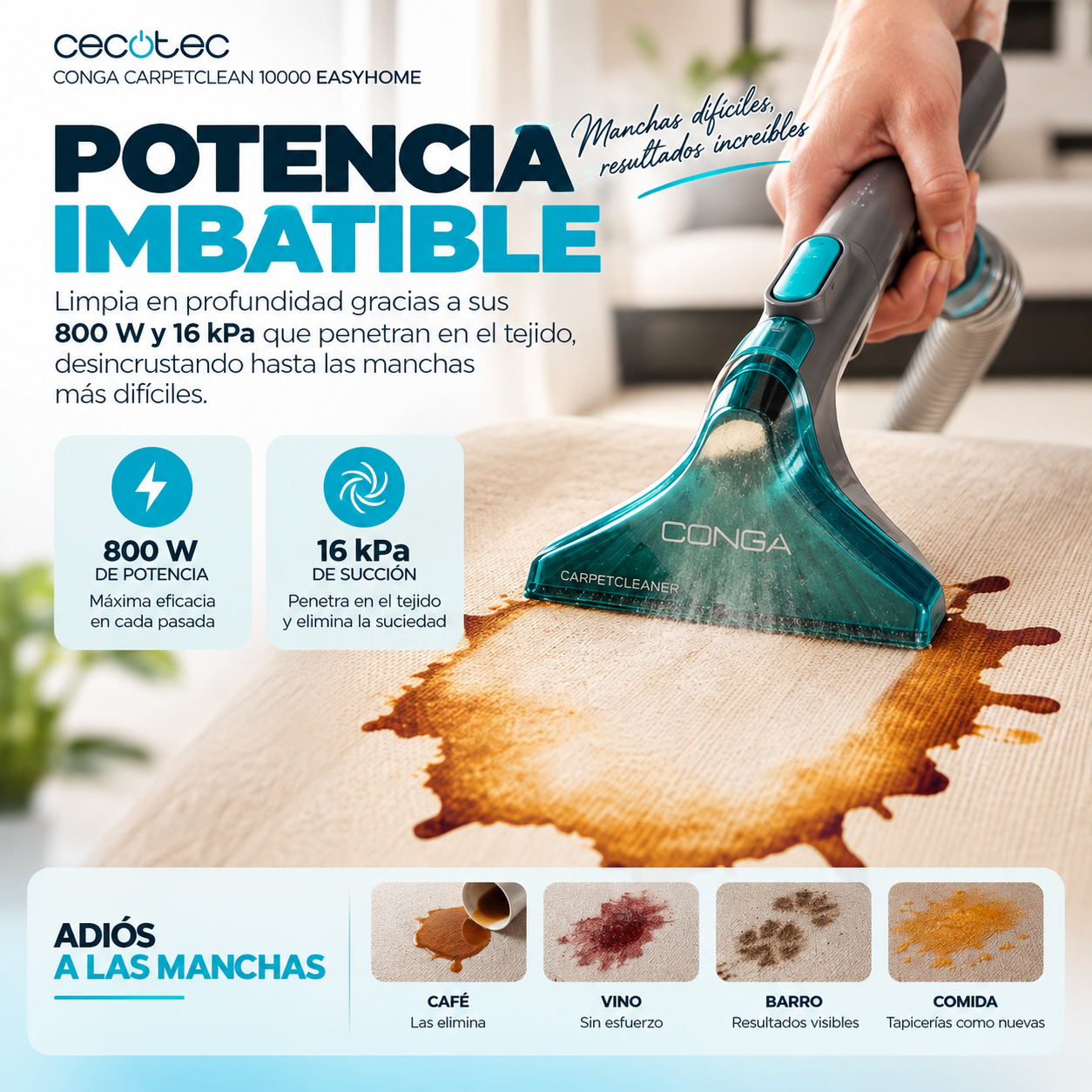Conga CarpetClean 10000 –  Limpieza Profunda 3 en 1 para Tapicerías