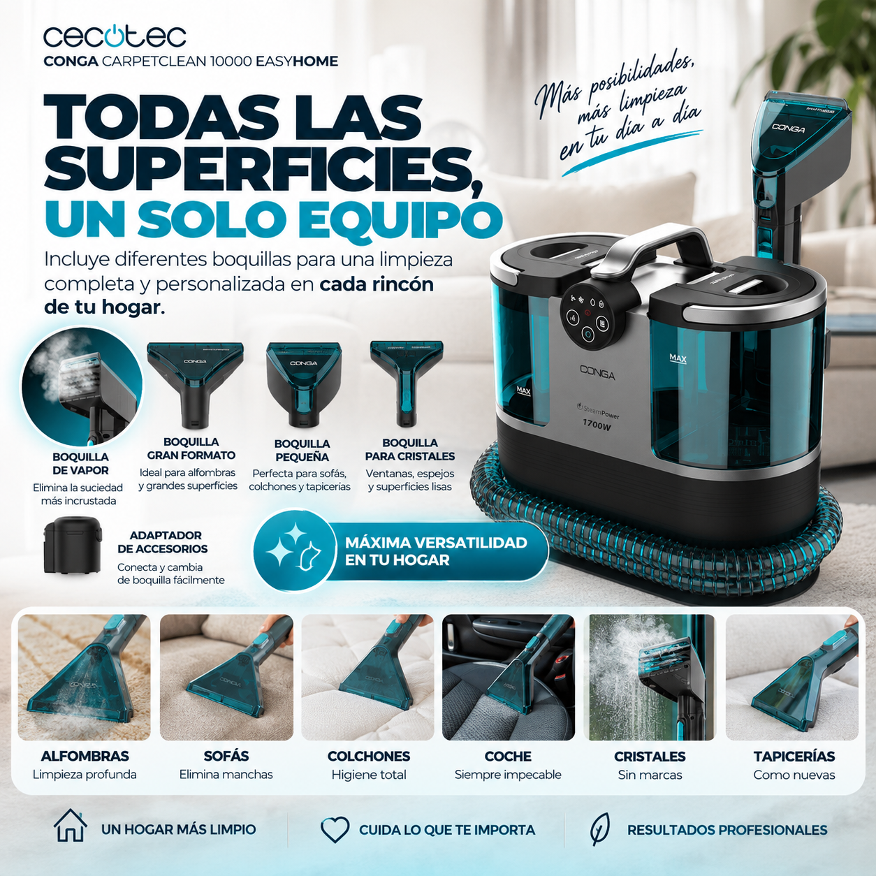 Un solo equipo para limpiar mucho más que tapicerías