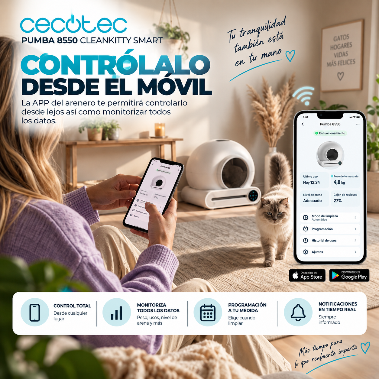 Todo el control de su arenero, estés donde estés