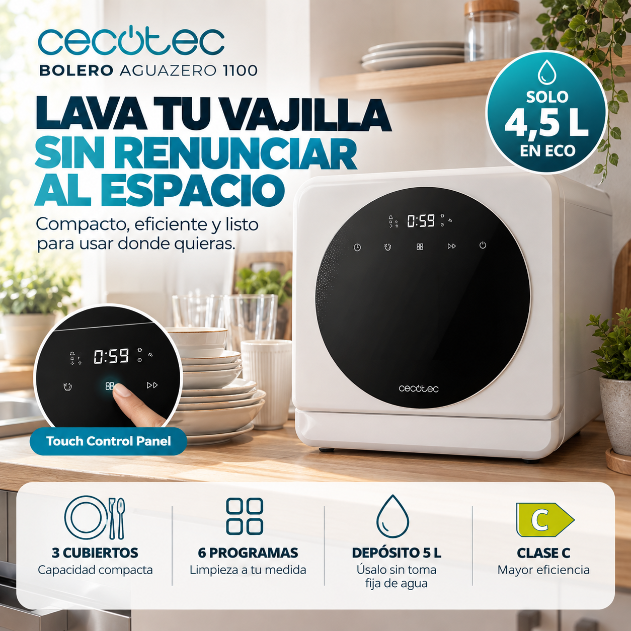 Bolero Aguazero 1100 – Mini Lavavajillas Portátil y Compacto