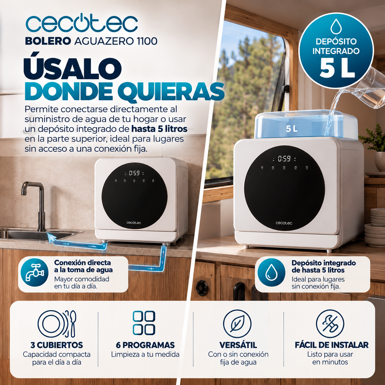 Bolero Aguazero 1100 – Mini Lavavajillas Portátil y Compacto