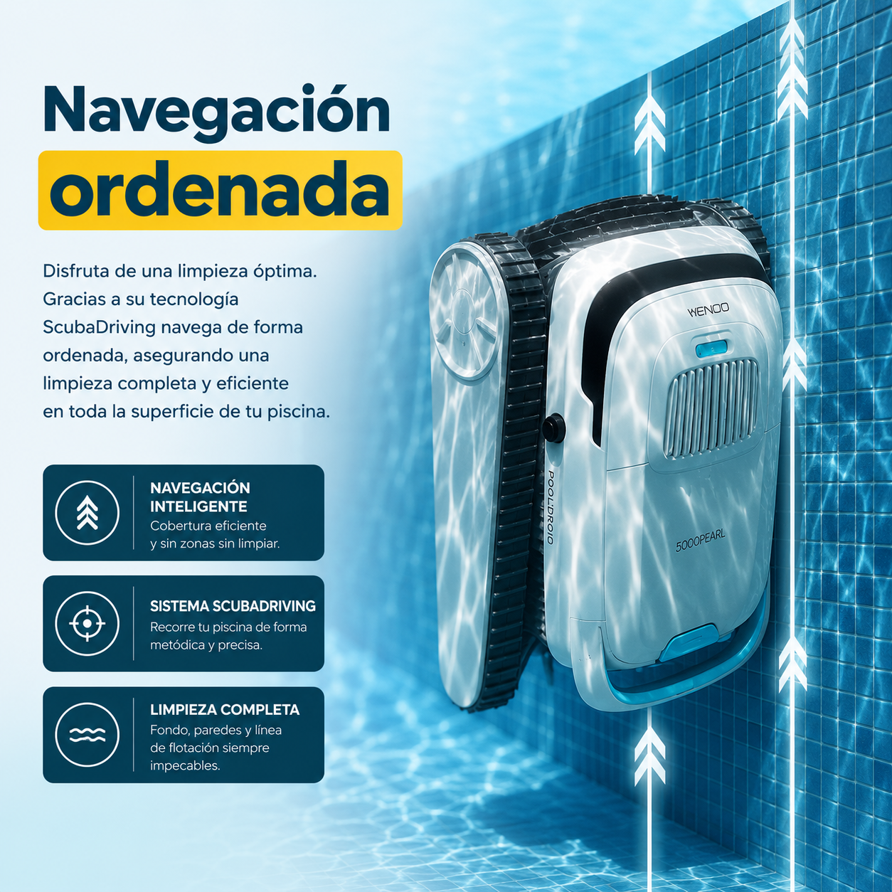 Cecotec Pooldroid 5000 TotalClean Pearl – Piscina limpia, sin esfuerzo